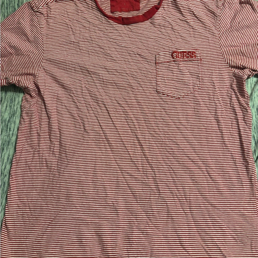 GUESS Red and‎ White Striped Tee
